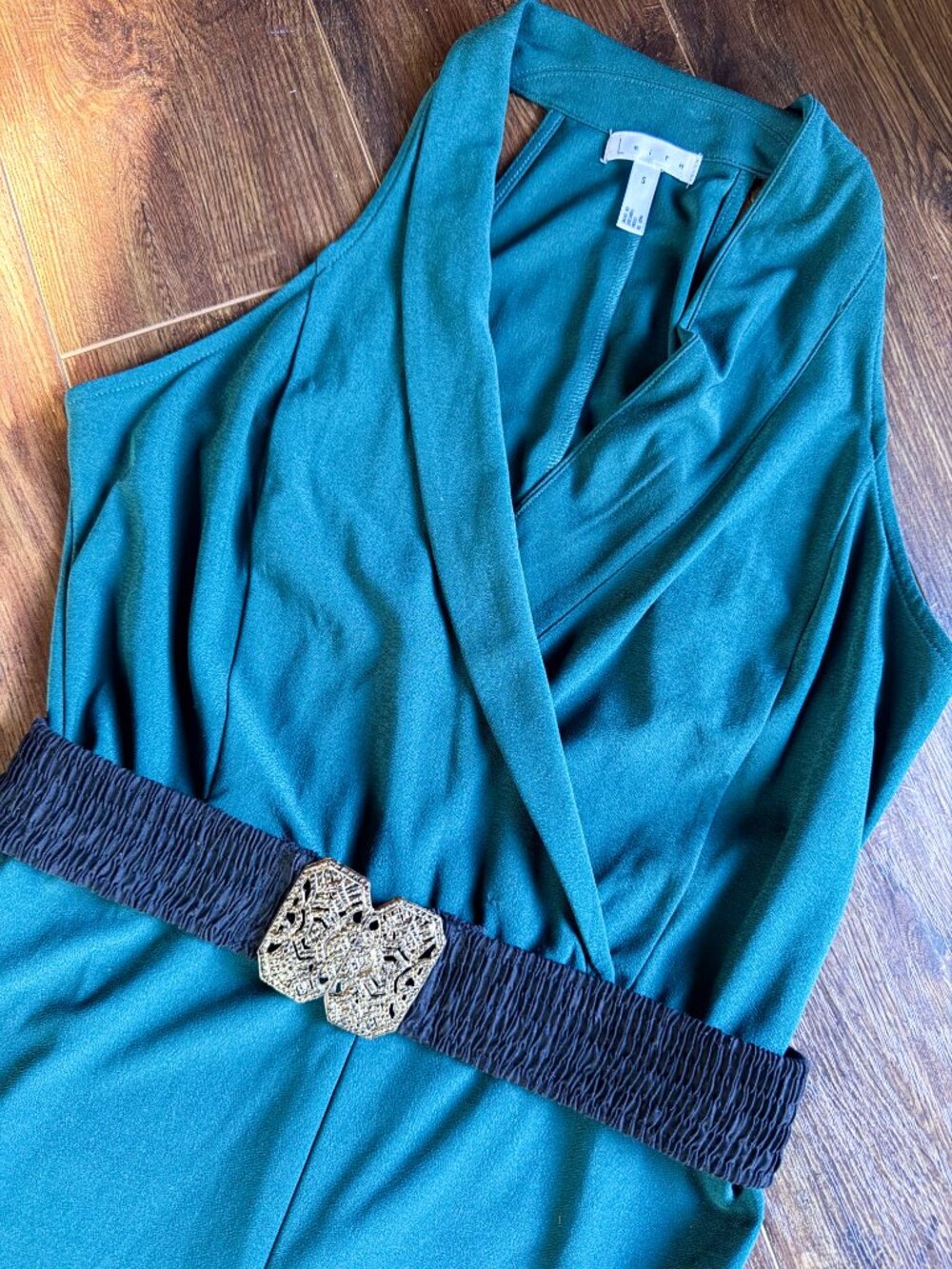 Leith Green Wide Leg Jumpsuit Wrap Front Sleeveless Wedding Guest Vacation